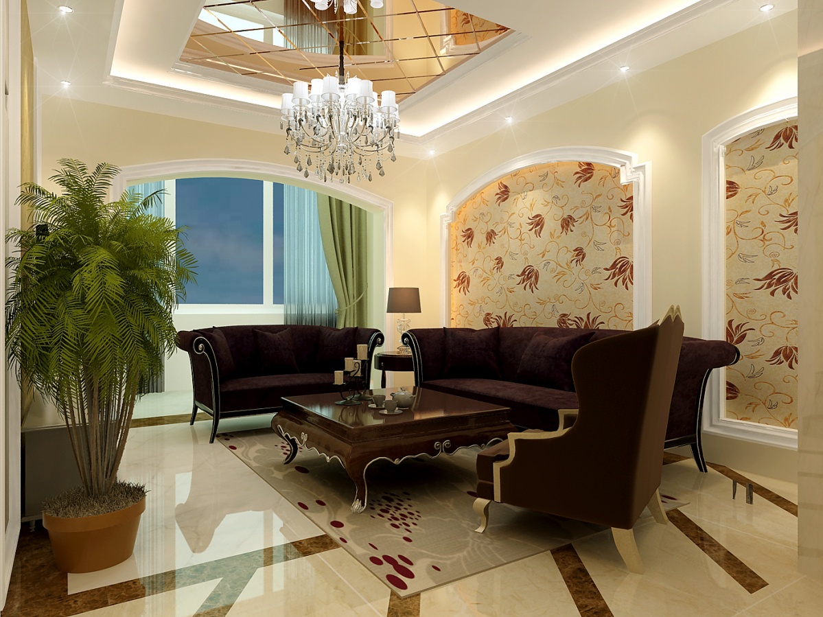 别墅客厅欧式沙发背景墙装修效果图欣赏 – 设计本装修效果图