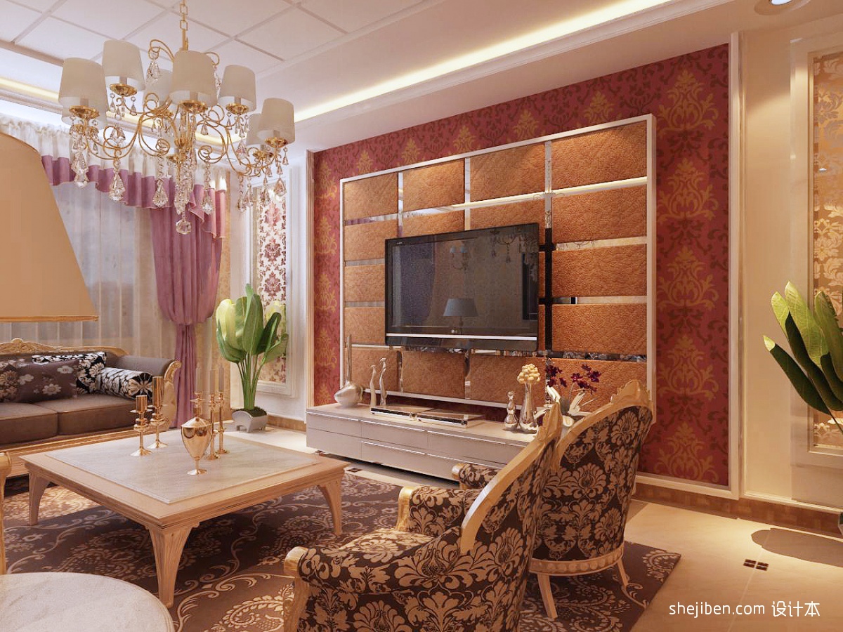 欧式别墅客厅电视墙装修效果图片 – 设计本装修效果图