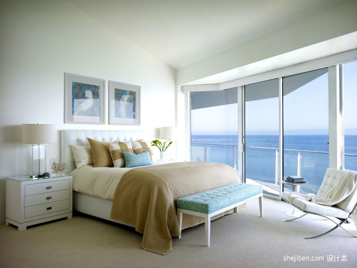 美式时尚卧室大床落地窗设计图图片素材-编号27111317-图行天下