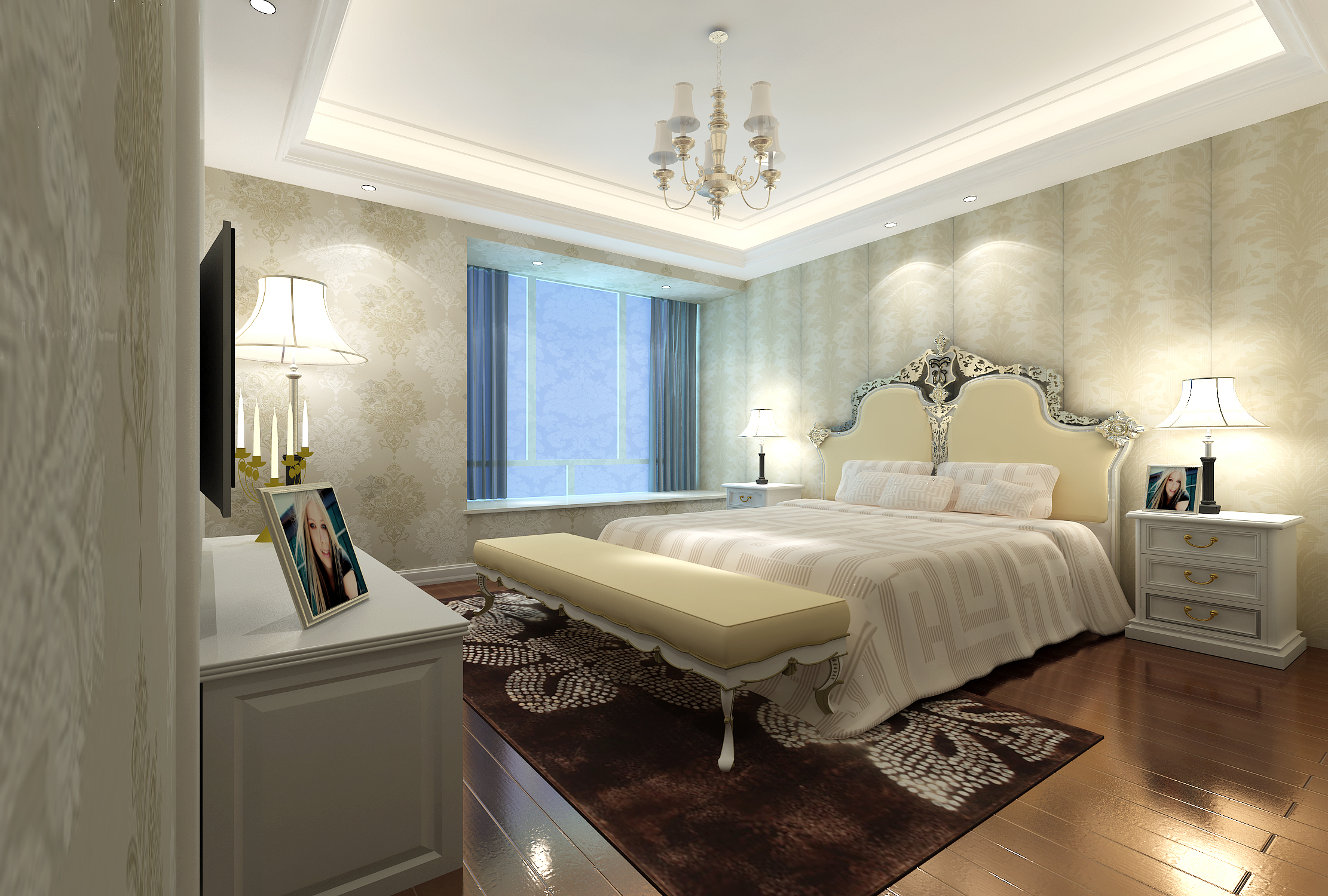 白色卧室飘窗美式风格设计_装修图片-保障网装修效果图