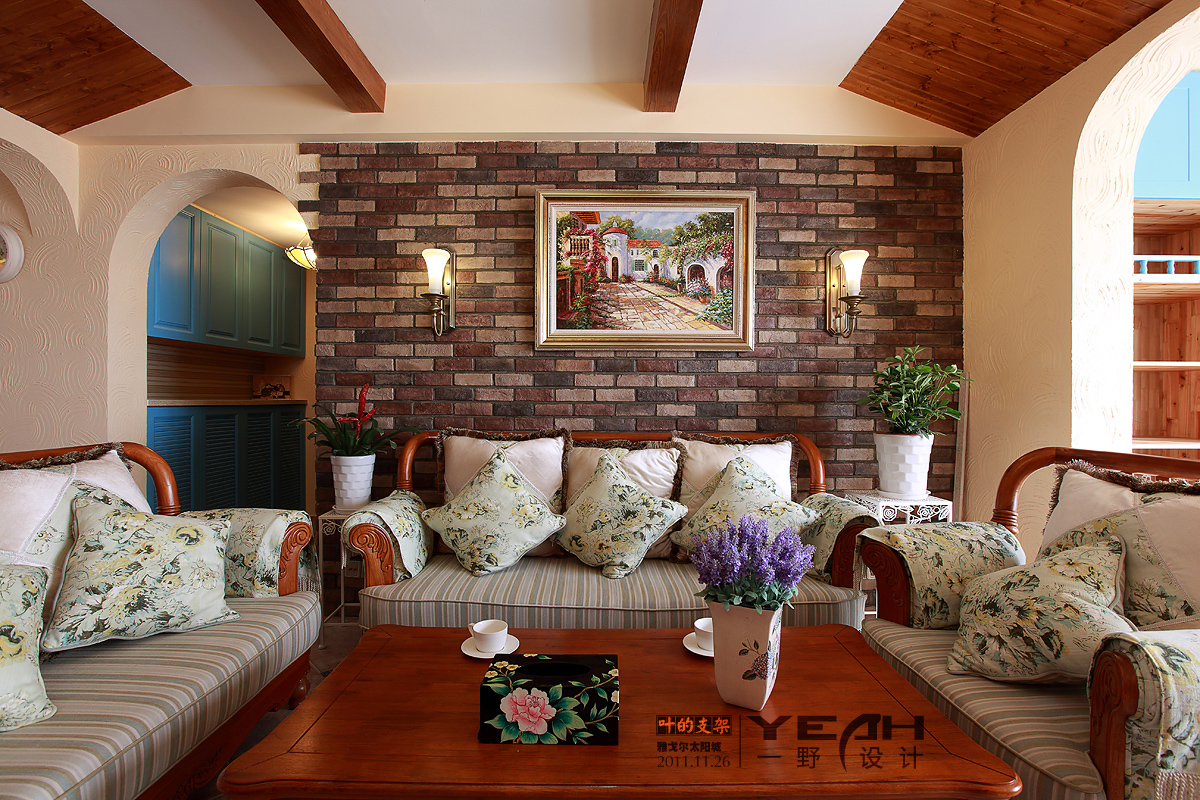 中秀花园中式客厅沙发背景墙装修效果图 – 设计本装修效果图
