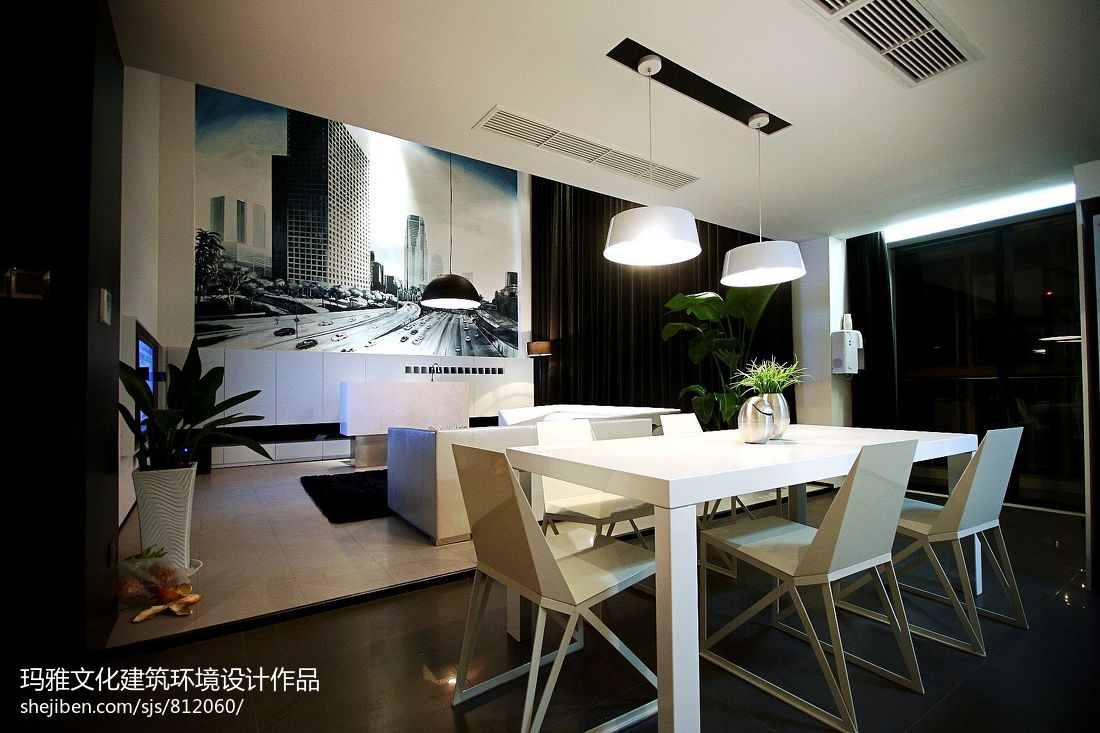 温州江锦家园复式楼现代风格家庭餐厅不吊顶挂