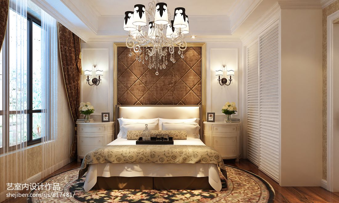 欧式卧室床头背景墙装修设计效果图 