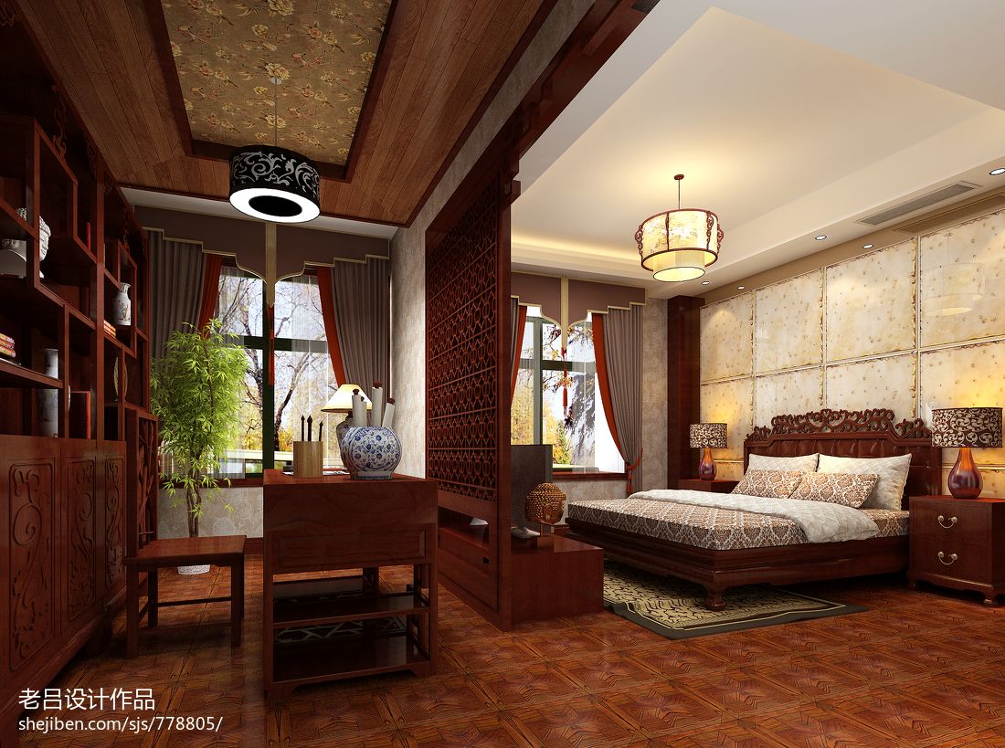 家装现代隔断卧室床头背景墙装修设计效果图 – 设计本装修效果图