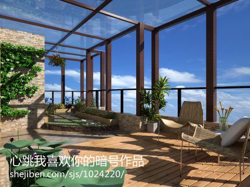 长江紫都现代风格别墅顶层露天阳台装修效果图