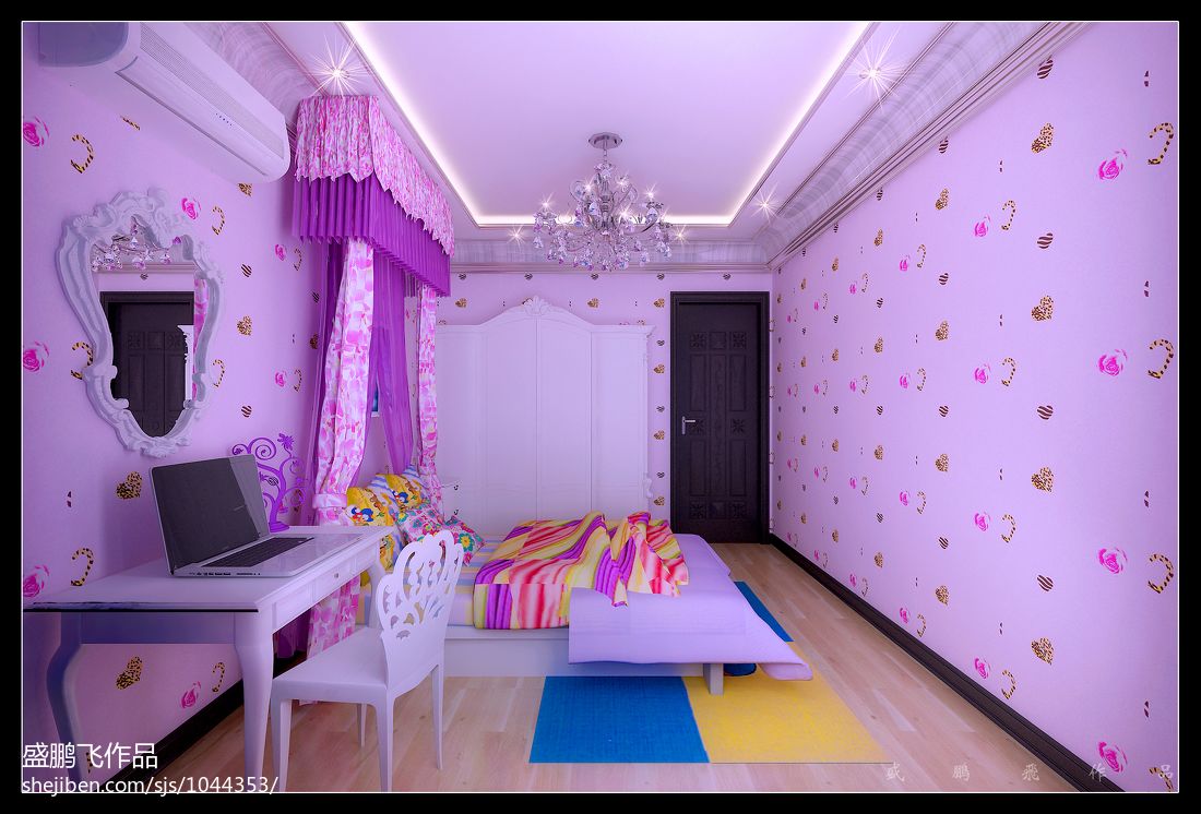 现代时尚温馨儿童房间天花板装修设计效果图 