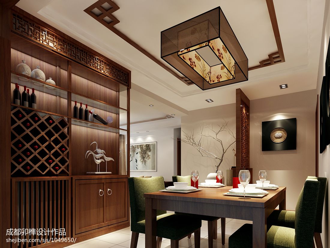 中式时尚奢华客厅餐厅博古架隔断效果图 – 设计本装修效果图