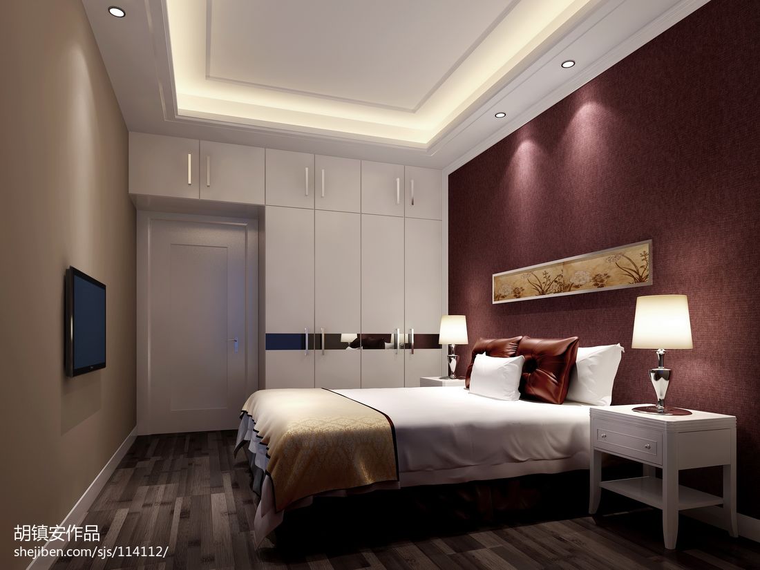 现代卧室时尚床头背景墙装修设计效果图