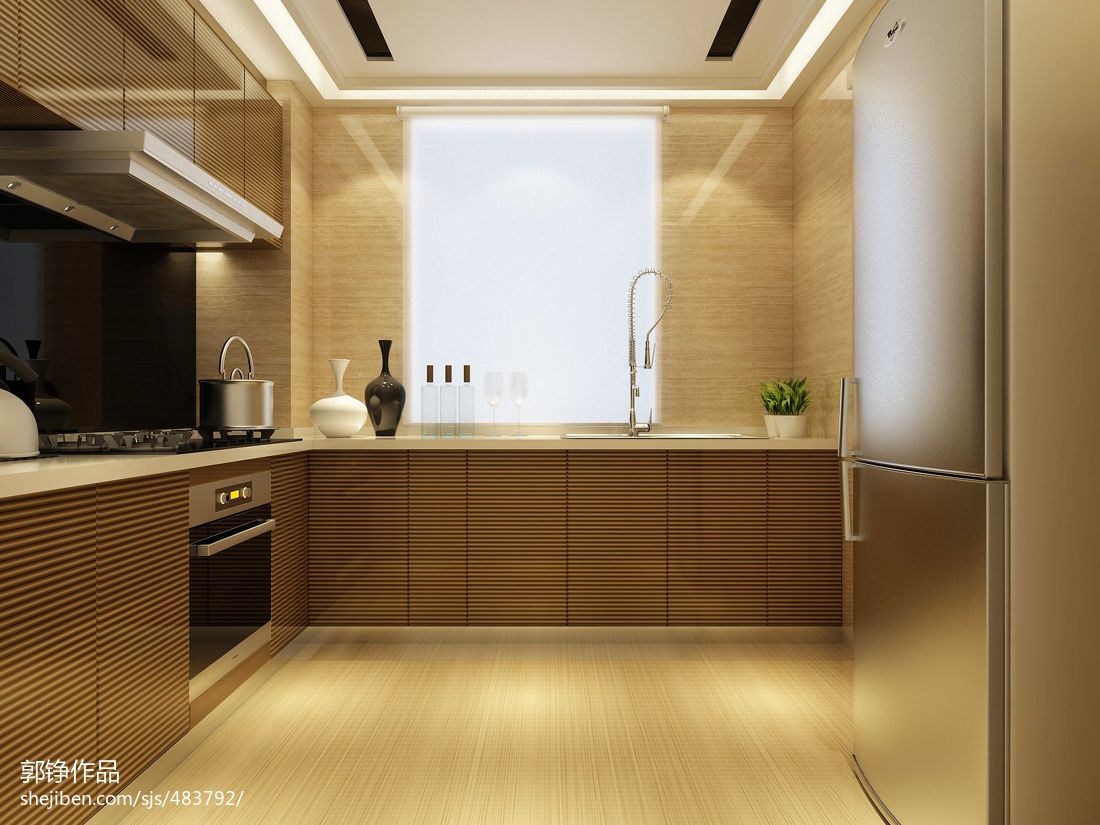 现代_u型厨房时尚组合橱柜装修设计效果图 –