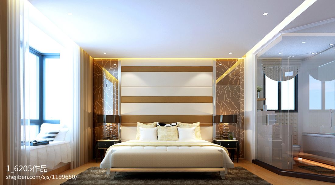 雅居乐现代卧室床头背景墙装修设计效果图