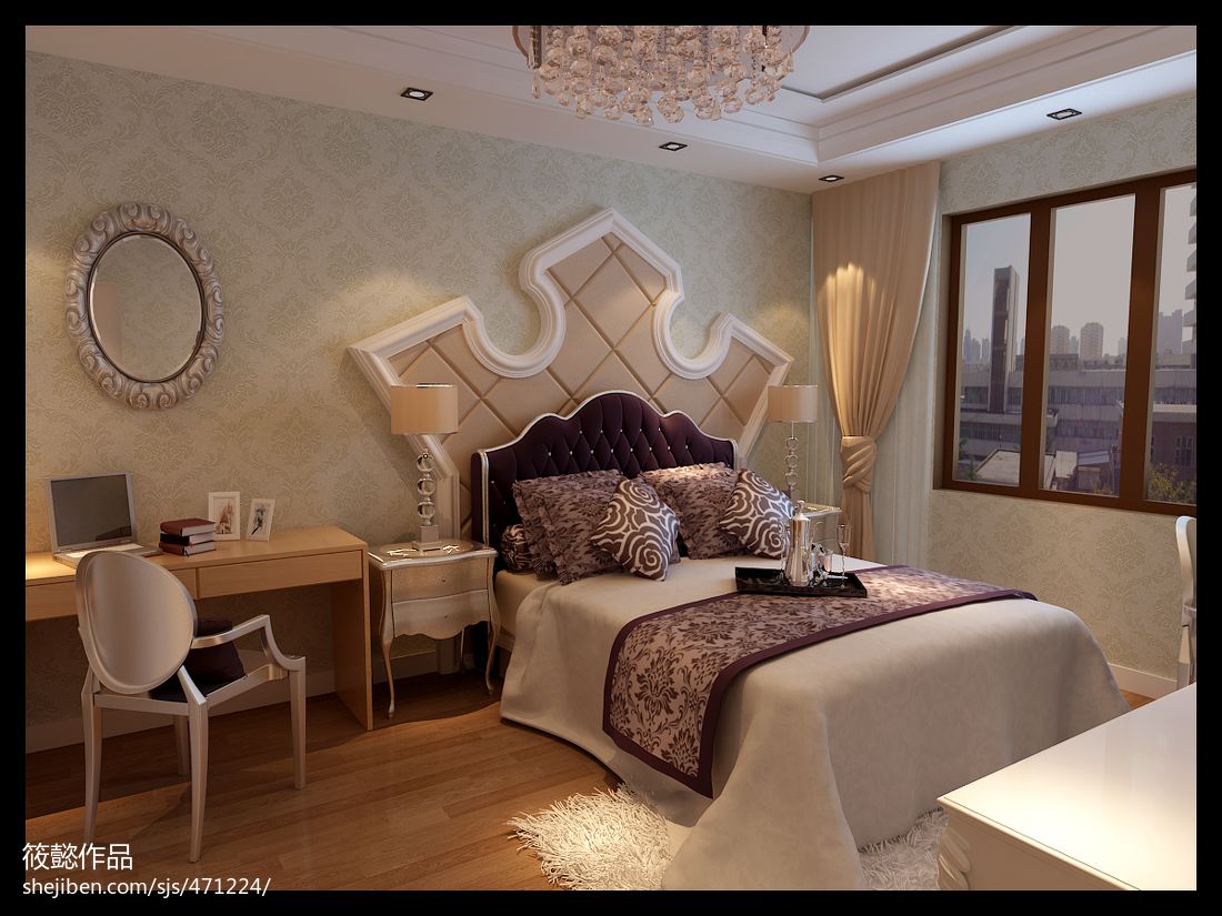 燕西华府法式新古典卧室床头背景墙装修设计效果图 – 设计本装修效果图