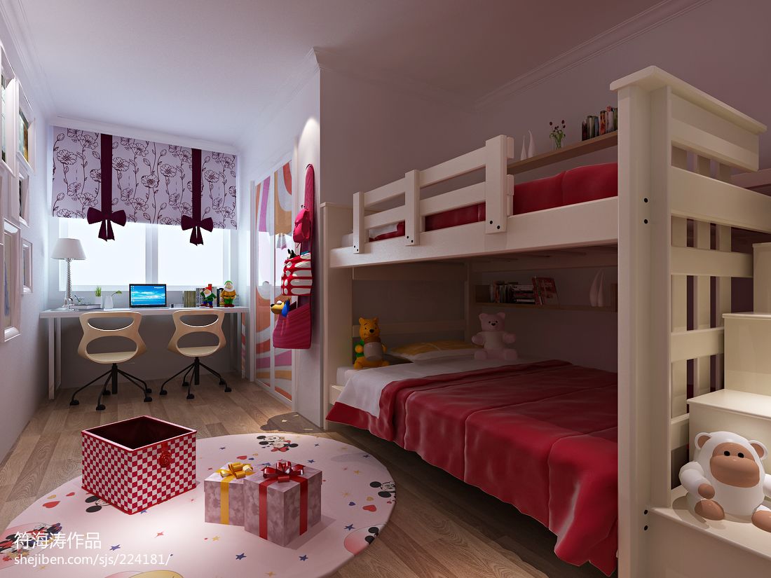 新古典双人儿童房整体装修设计效果图 – 设计本装修效果图