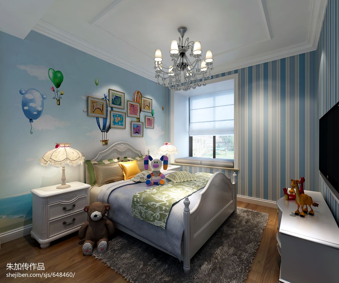 别墅现代儿童房蓝色系列墙壁装修设计效果图 – 设计本装修效果图