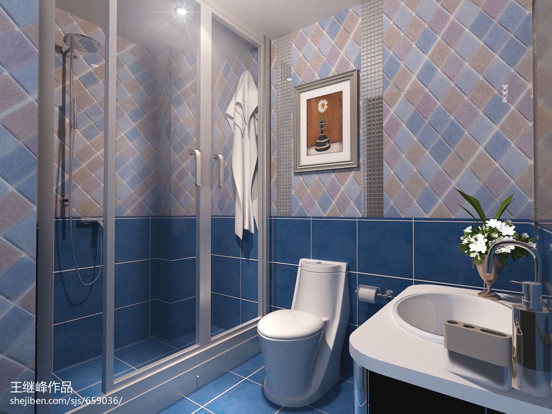 田园卫浴淋浴房瓷砖装修设计效果图
