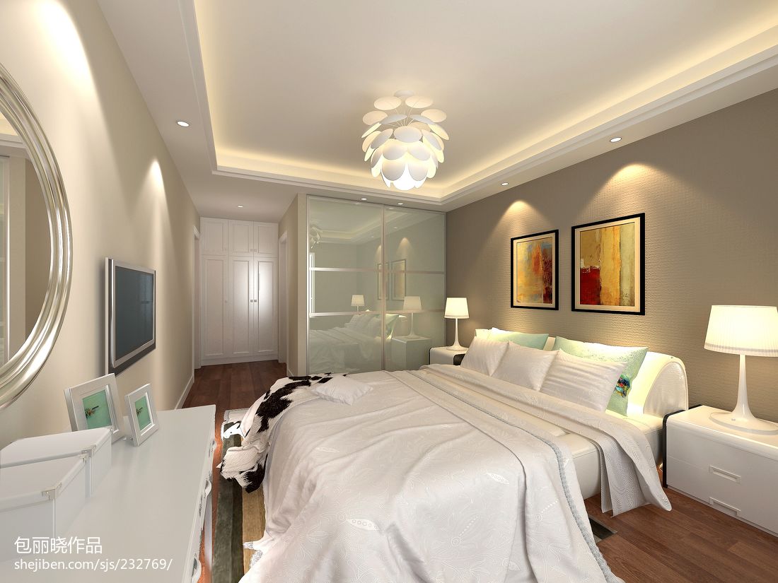 梦起航的地方现代卧室床头背景墙装修设计效果图