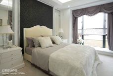 样板房现代卧室窗帘床头背景墙装修设计效果图