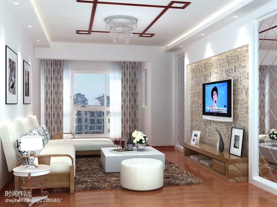 最新中式客厅电视背景墙效果图 – 设计本装修效果图