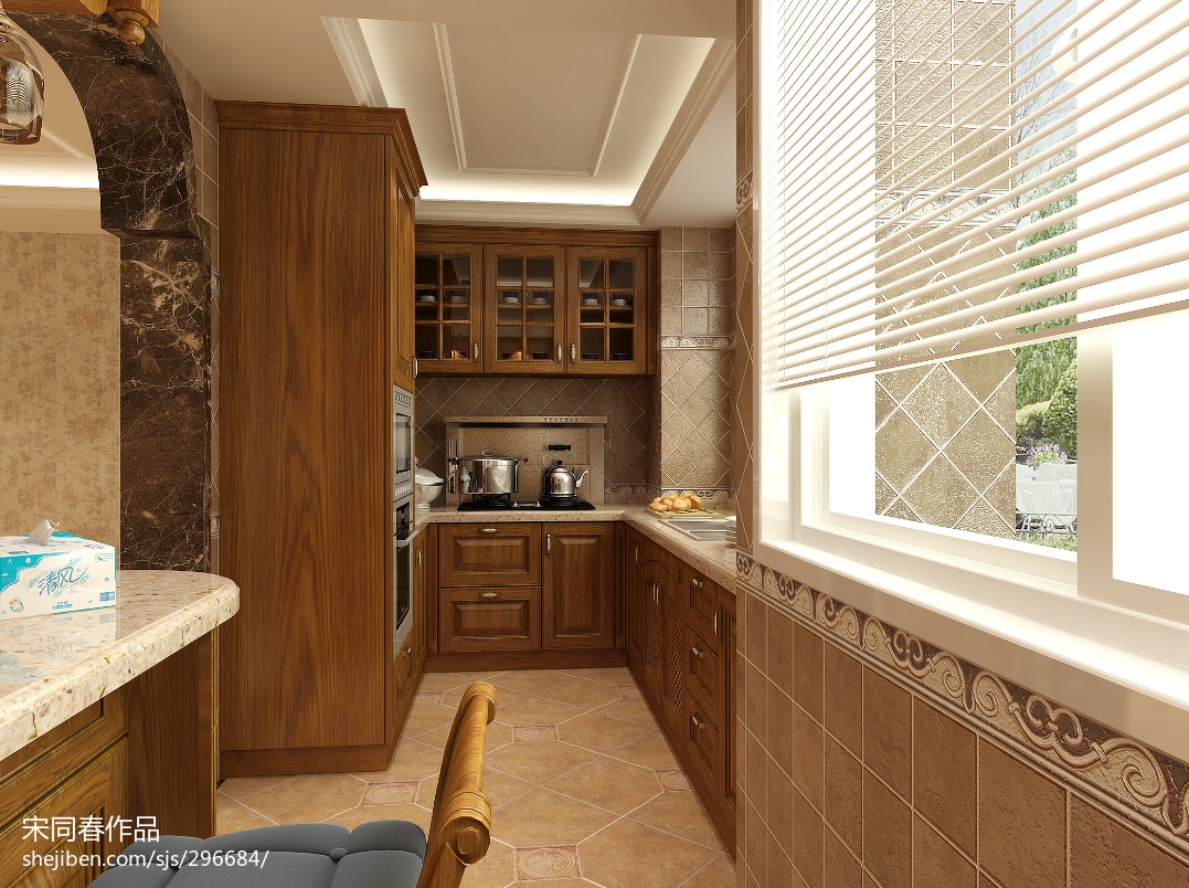 现代自然风厨房窗帘装修效果图 – 设计本装修效果图