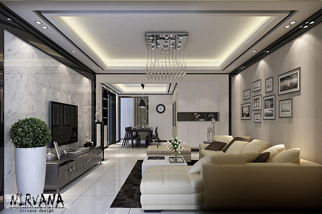 黑白灰色调的现代风格客厅装修效果图