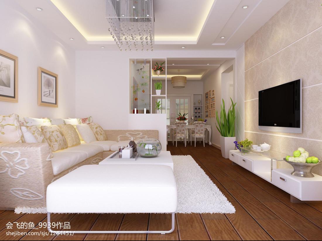 小美式客厅超大乳白色地毯-家居美图_装一网装修效果图