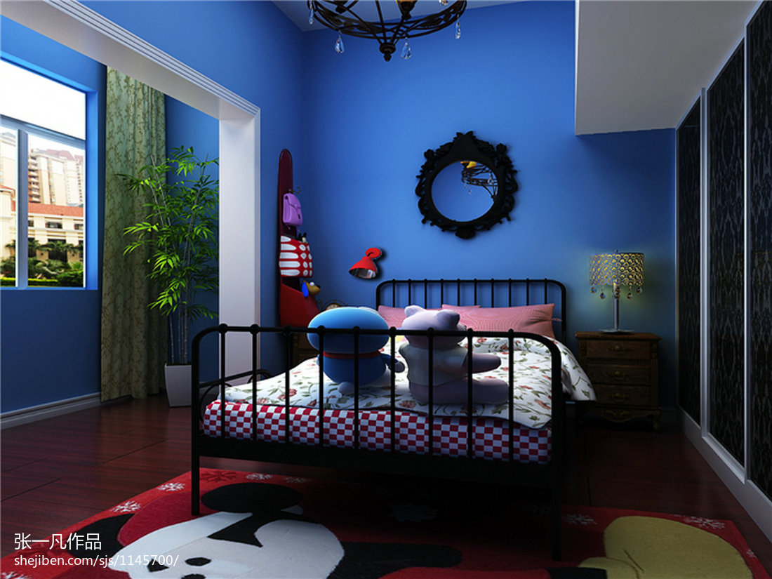 小空间欧式儿童房蓝色系列墙壁装修设计效果图 – 设计本装修效果图