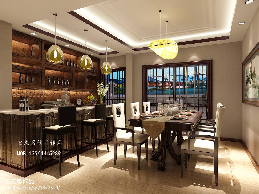 中式家装吧台酒柜效果图 – 设计本装修效果图