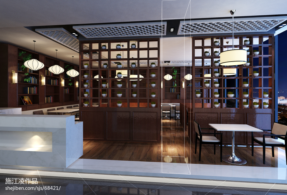 西餐厅博古架隔断设计 – 设计本装修效果图