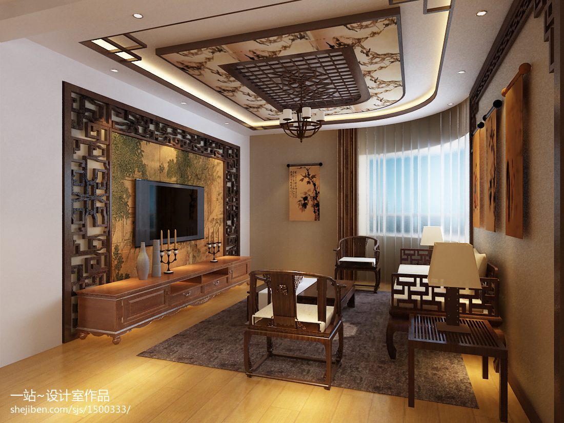 中式客厅影视墙图库观赏 – 设计本装修效果图