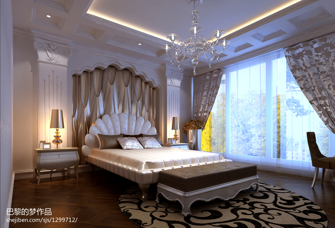 欧式低调 卧室室内装修装饰床头背景墙效果图 