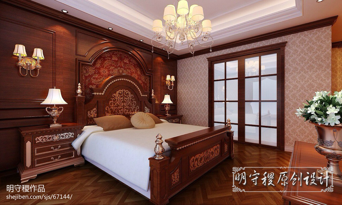 上善谷160_美式家装卧室复古床头背景墙图片