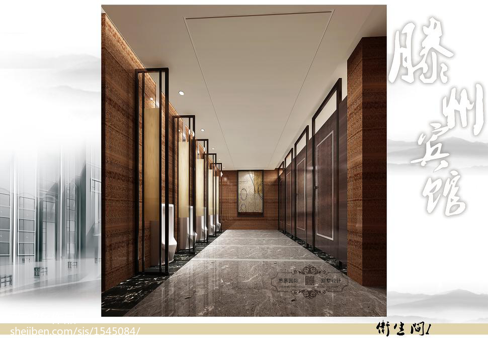 新古典酒店公共卫生间隔断装修效果图 – 设计
