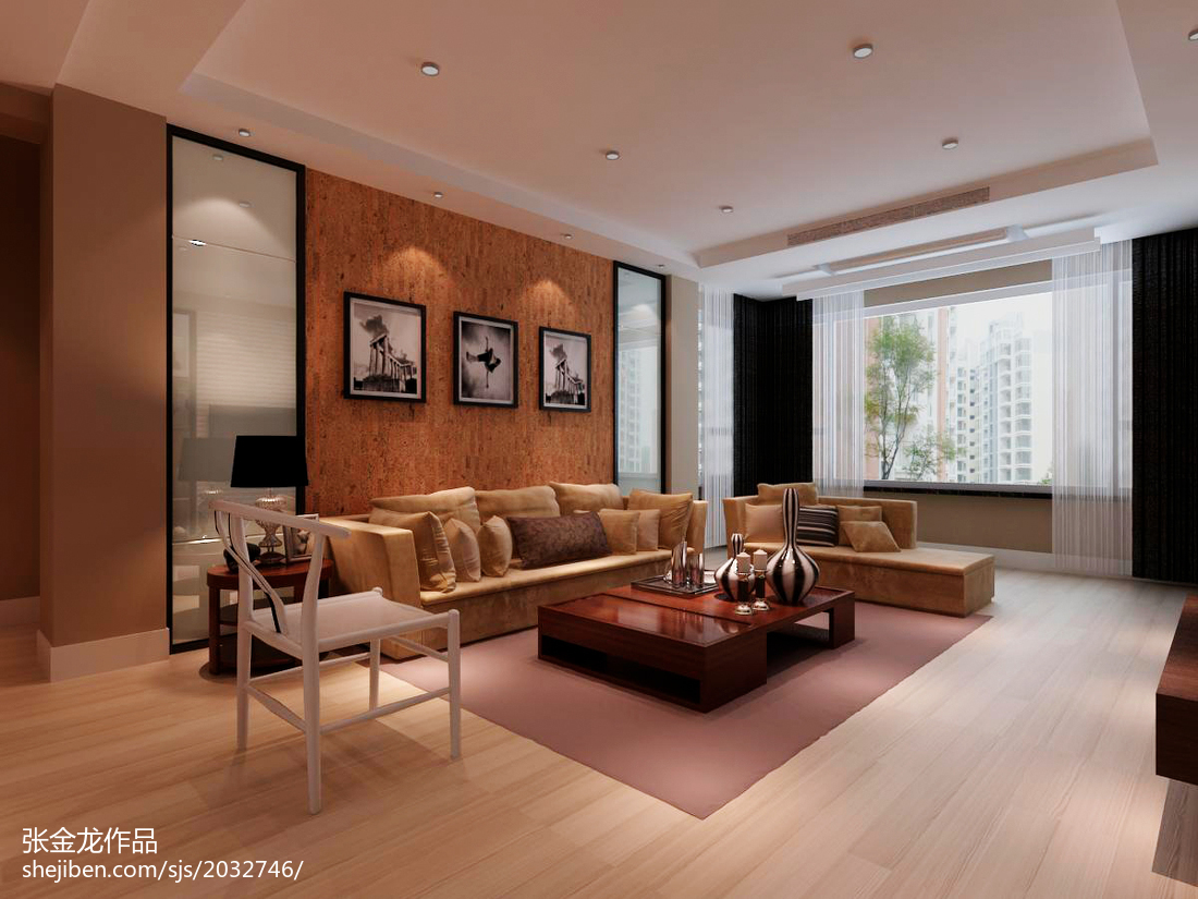 时尚中式风格两居室客厅沙发背景墙效果图_装修图片-保障网装修效果图
