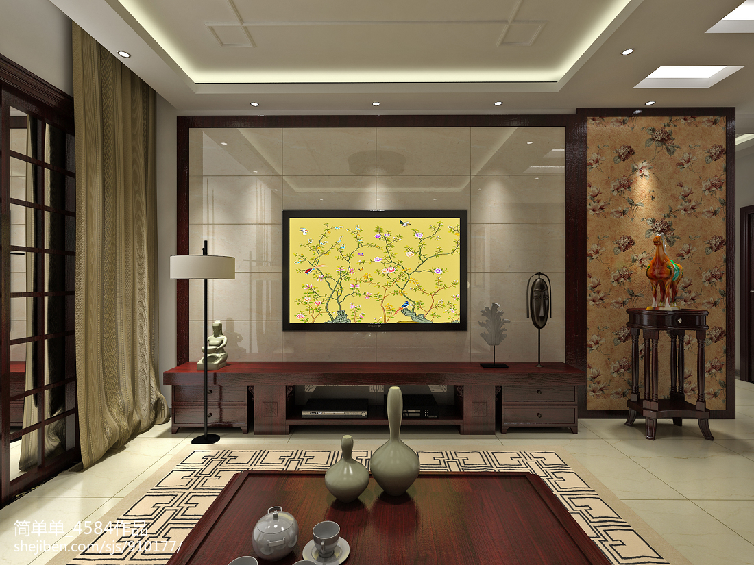 上海现代风格105平米设计方案 手绘电视背景墙图片_装信通网