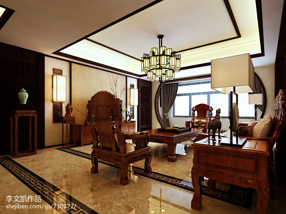 花梨木家具之客厅桌椅效果图 – 设计本装修效果图