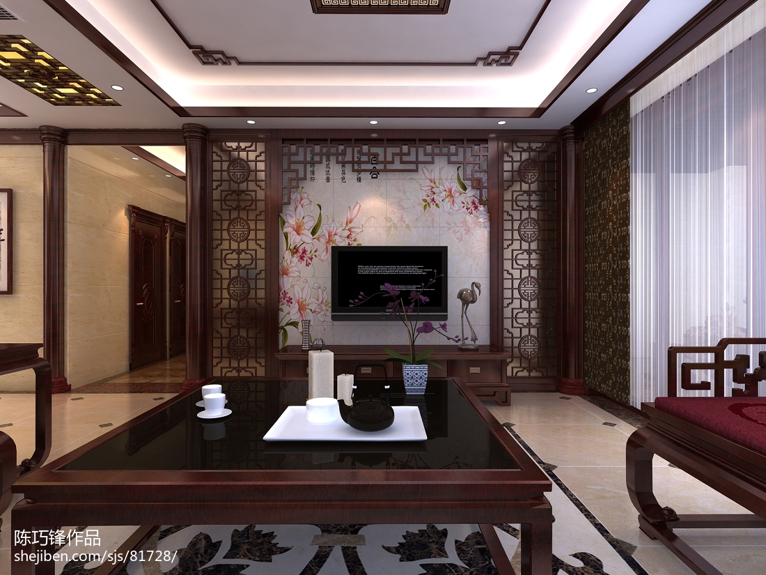 南林苑现代美式红木家具客厅布置设计装修效果图 – 设计本装修效果图