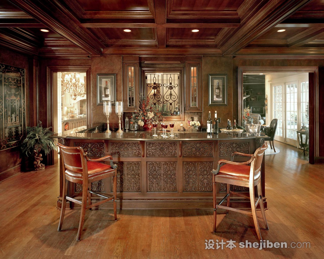 155平中式古典风格五居红色吧台装修效果图-房天下家居装修网