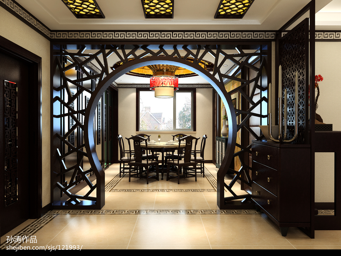 中式古典风格四居客厅博古架装修效果图- 中国风