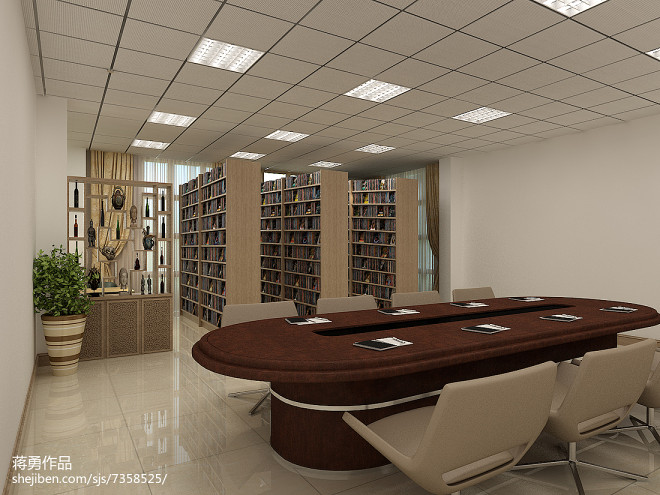 5万元办公空间35平米装修案例_效果图 图书室,会议室 设计本