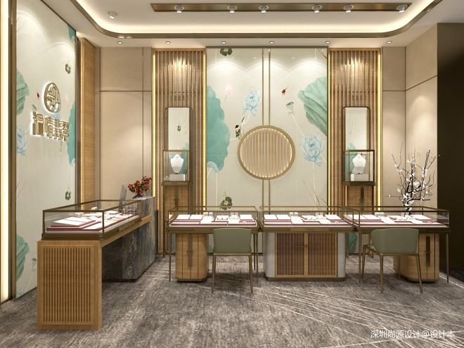 新中式现代风格翡翠玉器珠宝店设计效果图