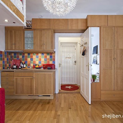21平米小户型装修设计现代客厅实木壁柜装修效果图