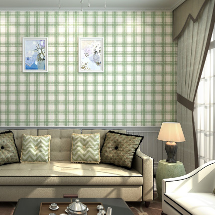 雅墙纸 家装卧室客厅 英伦简约绿色格子壁纸1