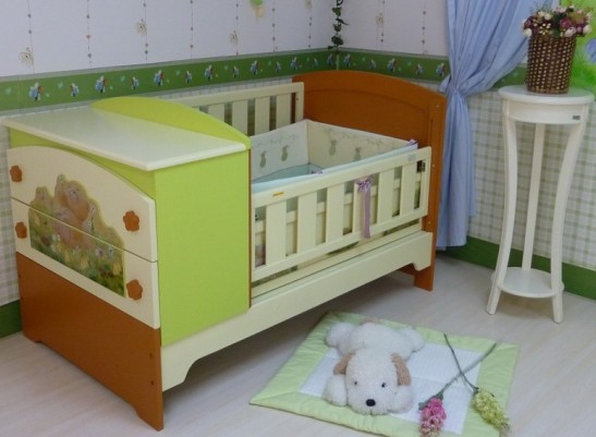 厂销 圣婴园实木床加大婴儿床童床储物柜MC4