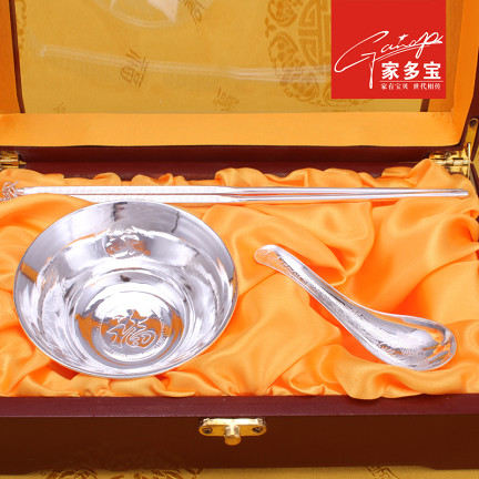 千足银碗 纯银碗筷调羹 餐具套餐创意 多功能餐