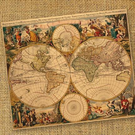 复古怀旧牛皮纸装饰画大海报 古代地图航海图