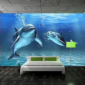 3d立体海底世界鲸鱼墙纸壁纸大型壁画客厅沙发电视卧室背景墙画