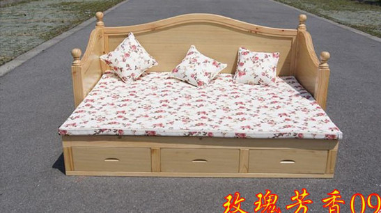 实木沙发床双人 多功能木质沙发床 伸缩推拉带