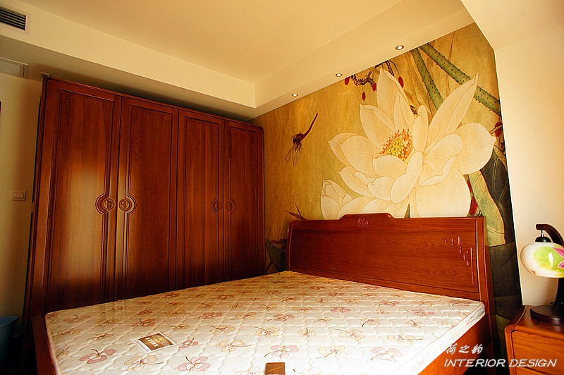 中式卧室手绘背景墙装修效果图片
