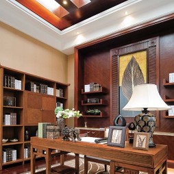美式风格样板间书房实木吊顶墙装修效果图