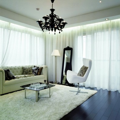 2017现代风格复式楼室内休闲区落地窗帘装修效果图片
