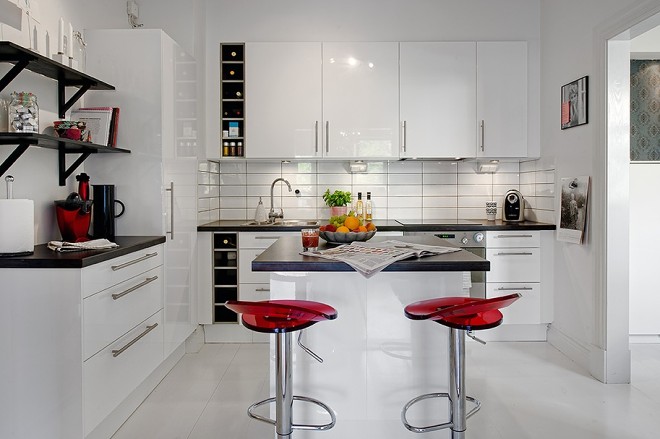现代风格小户型开放式L型家居厨房吧台置物柜装修效果图欣赏